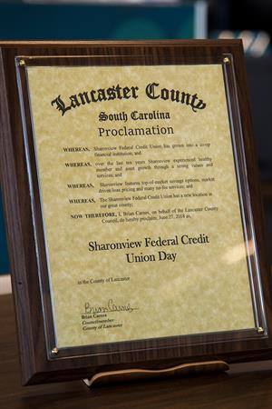 Proclamation-closeup Lancaster County SC Sharonview Federal Credit Union Day Closeup