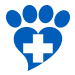 heart-shaped pet paw with plus symbol
