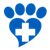 heart-shaped pet paw with plus symbol